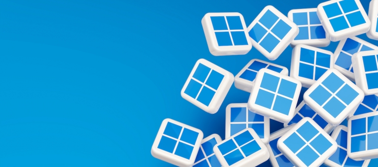 Guilherand-Granges, France - February 10, 2022. Cubes with Microsoft Windows 11 logo. Major release of the Windows NT operating system developed by Microsoft.
