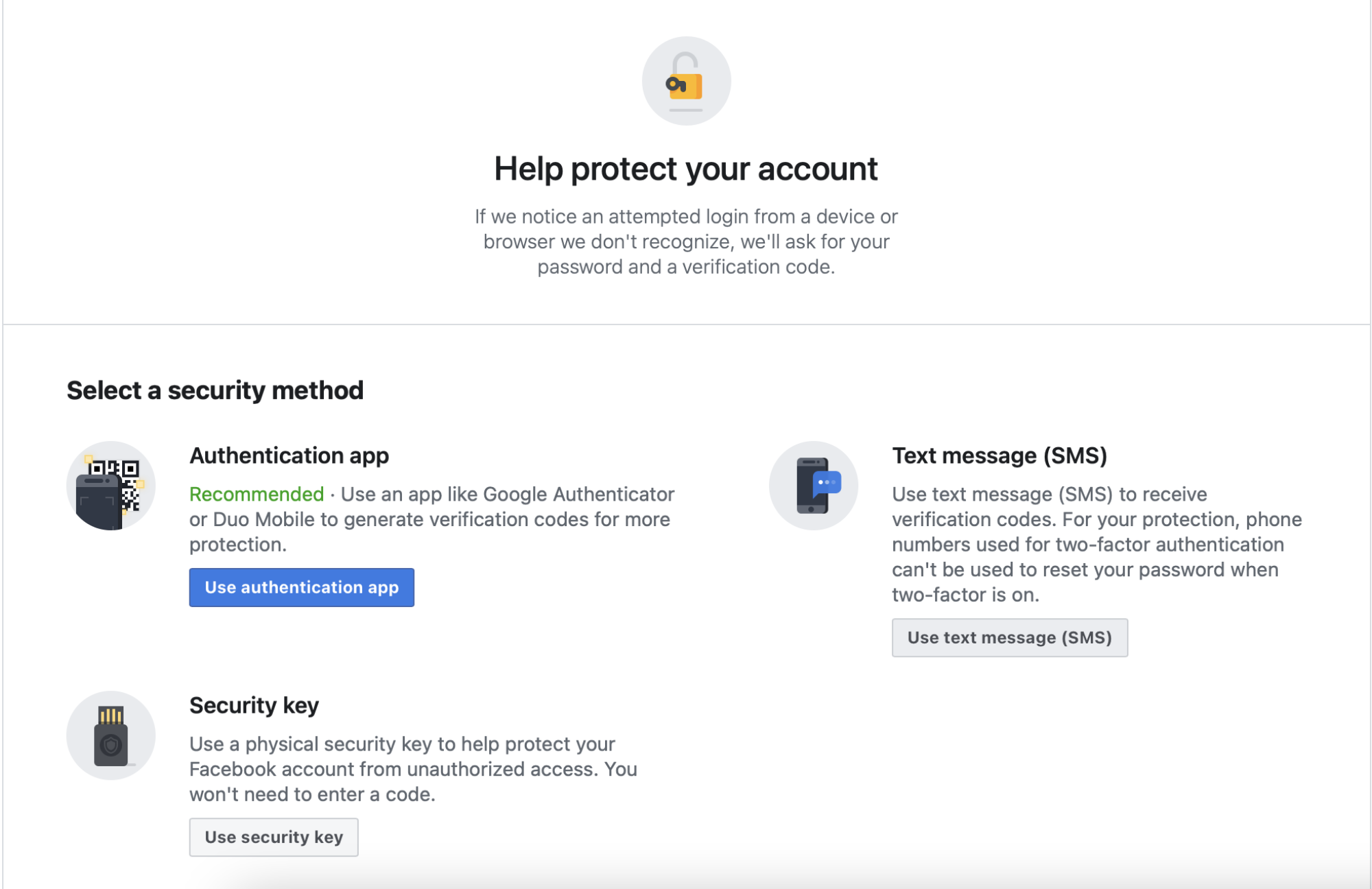 screenshot of Facebook double authentication page