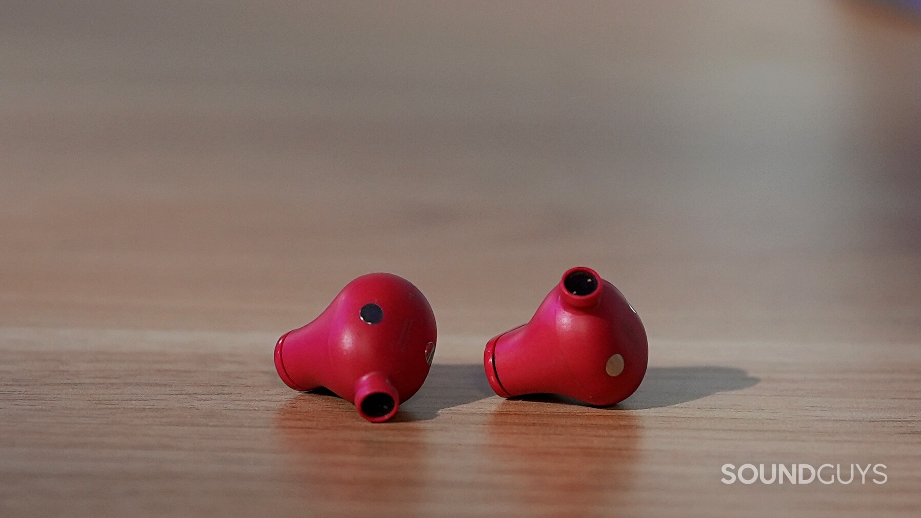 Beats Studio Buds noise cancelling true wireless earphones without the ear tips on to show the driver grilles.