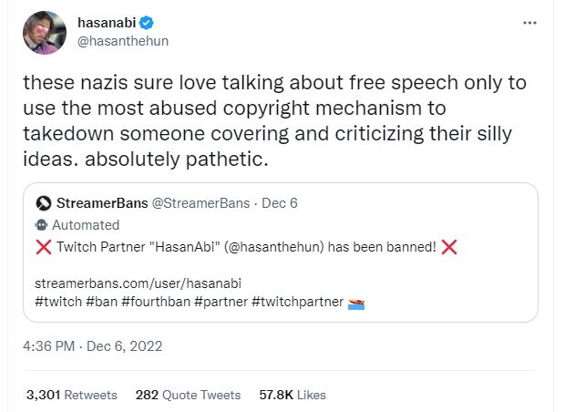 Twitch Streamer Hasan Suspended From Twitch After Bullshit Copyright Strike From Rightwing Organization