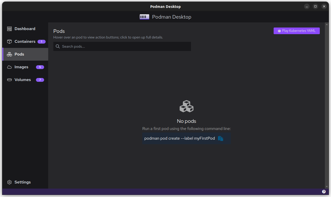 image of Pods in Podman Desktop