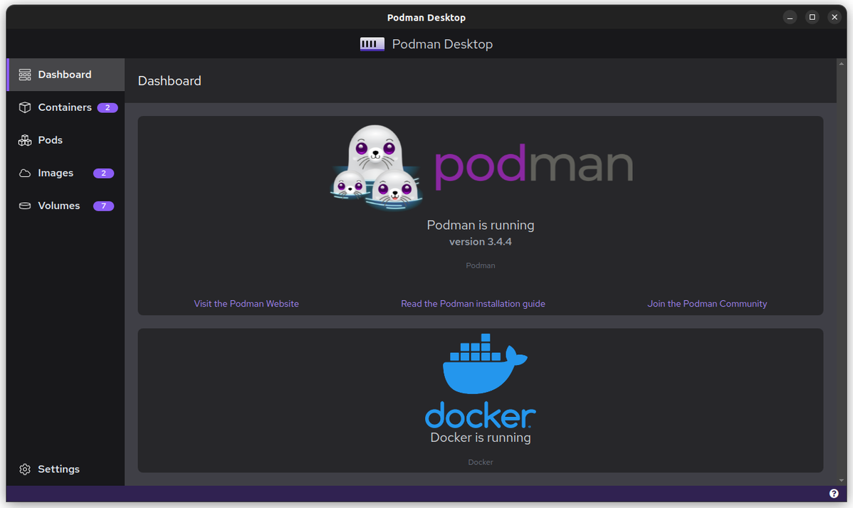 image of the Podman Desktop dashboard