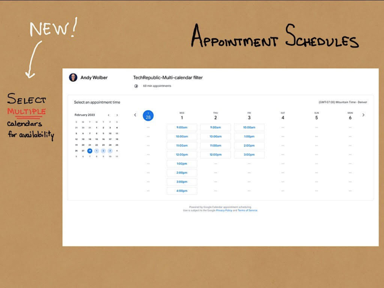 How to create Google Calendar appointment schedules that check busy times against multiple calendars
