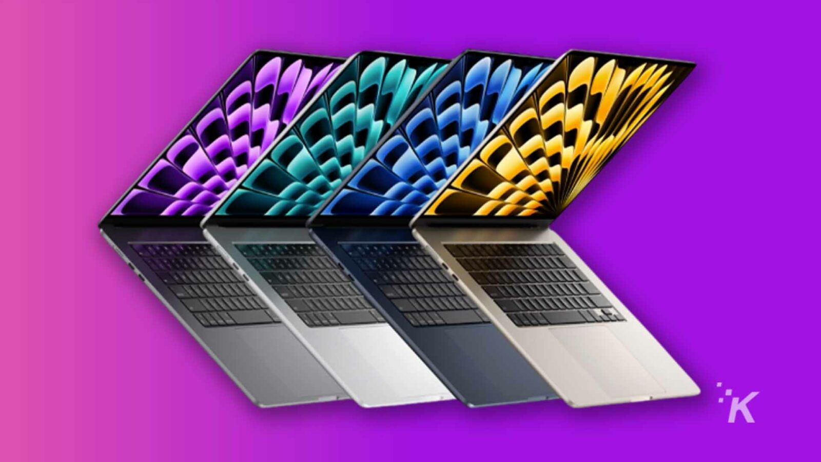 MacBooks in purple background