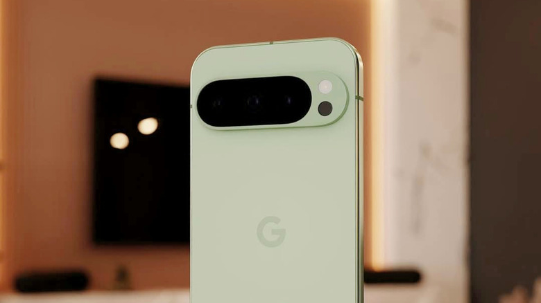 A Google Pixel 10 in a living room setting