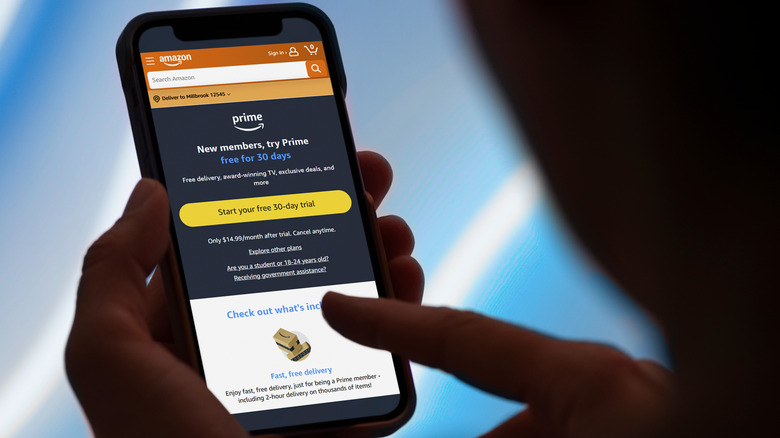 A person browsing Amazon Prime membership on a mobile device