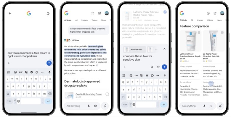 Using AI Mode to shop online.