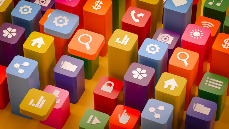 Colorful icons ascending from the background