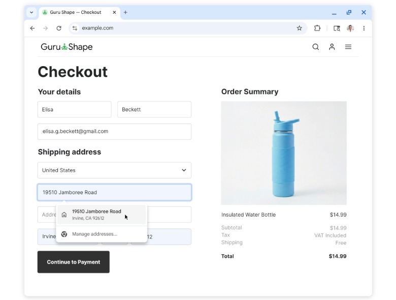 Google Chrome autofill suggestion on desktop.
