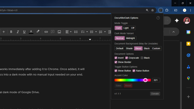 Utilizing DocsAfterDark Chrome extension for Google Docs