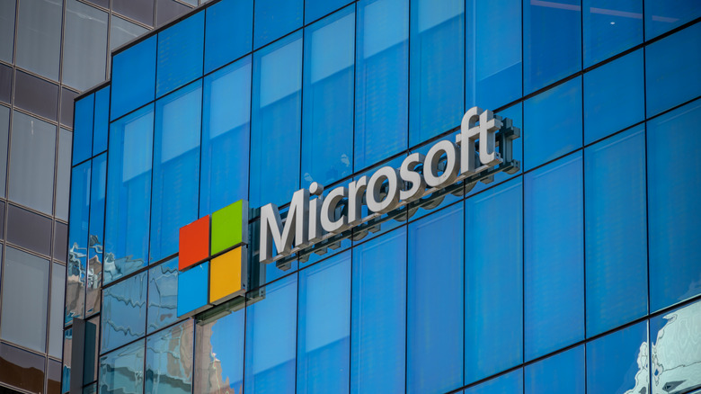 Image of Microsoft's logo on a building