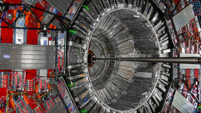 Close up of a tunnel inside the Large Hadron Collider at CERN.