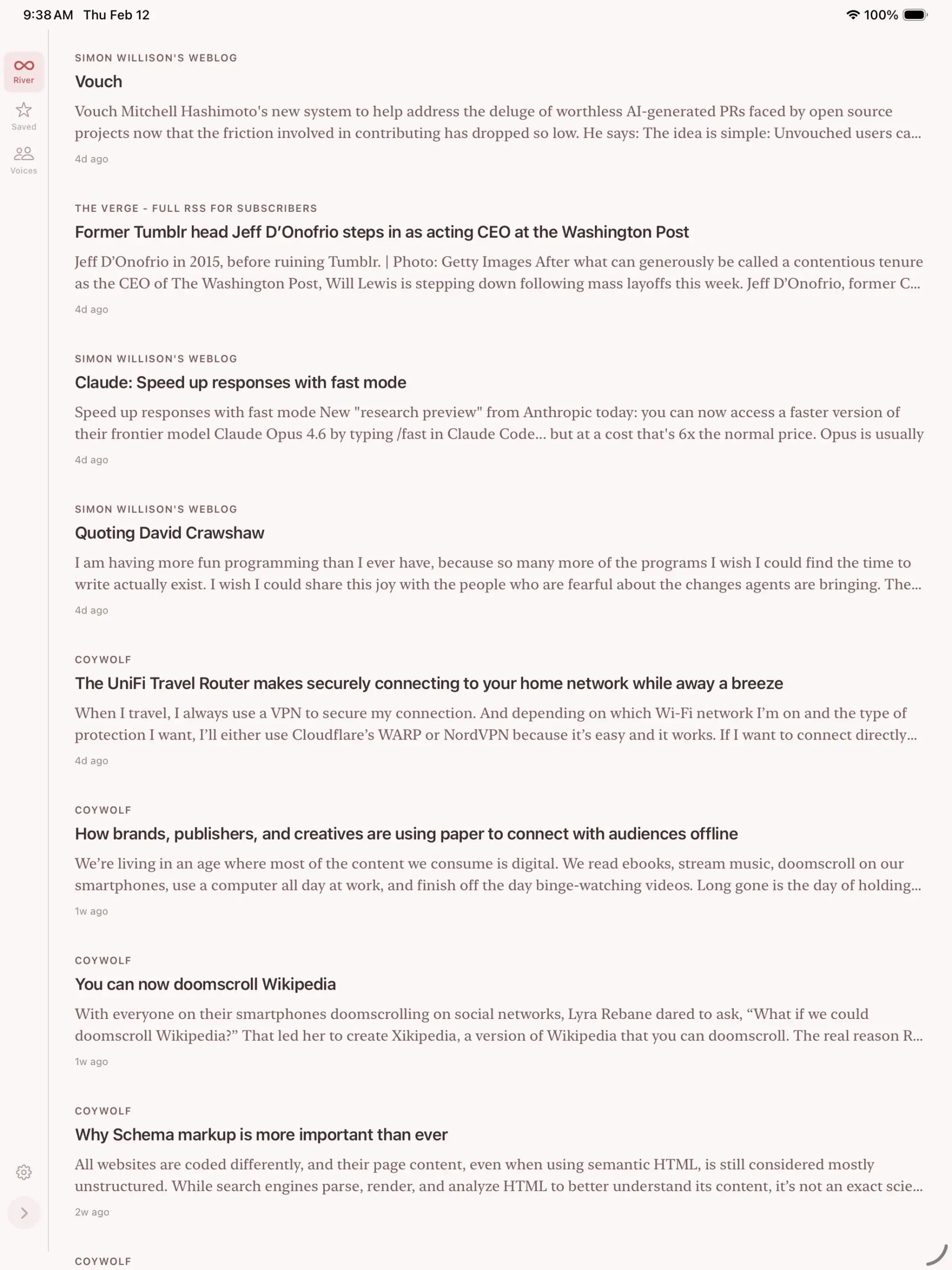 Current: An RSS Reader Flowing Like a River, Not an Inbox