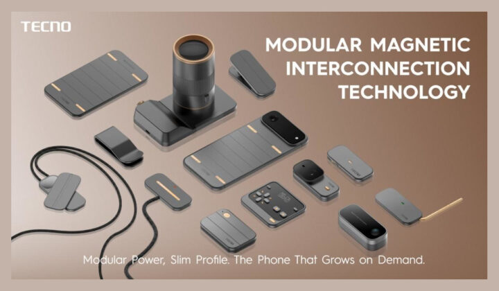 TECNO Reveals Sleek Modular Smartphone Concept Featuring Magnetic Cameras, Battery, and Gamepad Add-Ons