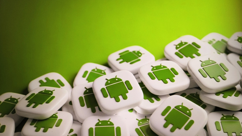 Stack of white squares featuring Android logos