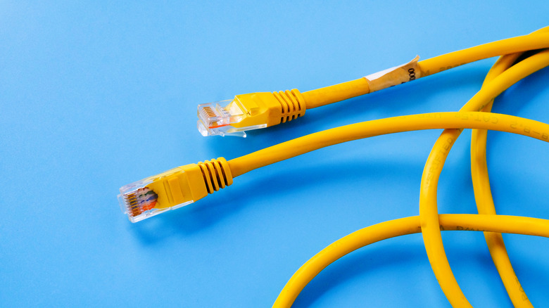 A yellow Ethernet cable.