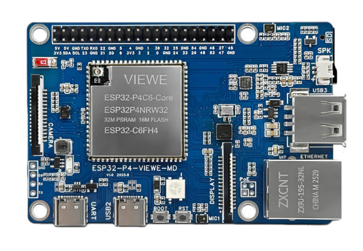 ESP32-P4-Pi-VIEWE: Raspberry Pi-Inspired ESP32-P4 + ESP32-C6 Board with Ethernet, USB, and 40-Pin GPIO Header