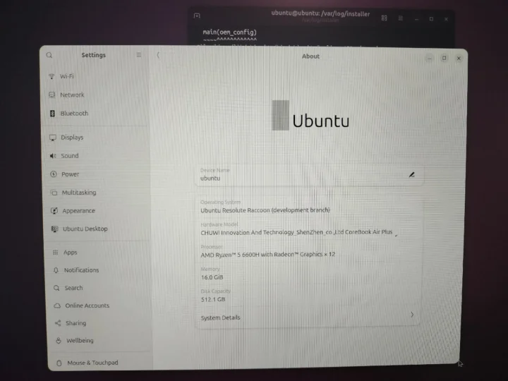 Ubuntu 26.04 CHUWI CoreBook Air Plus 16