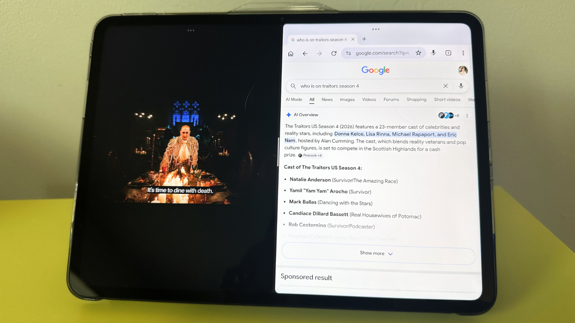 A OnePlus Pad Go 2 tablet with a split screen