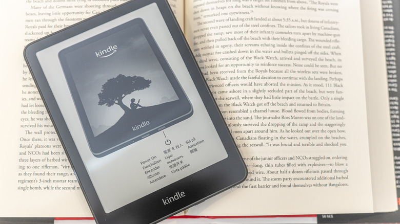 Kindle Paperwhite placed on a book