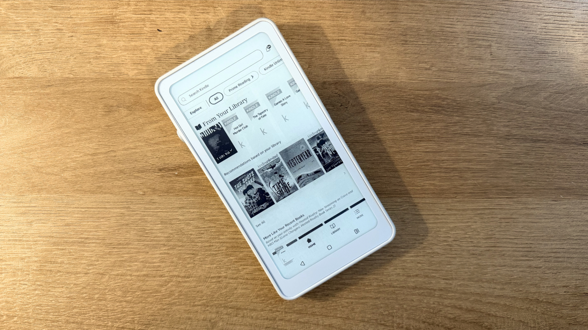 The Kindle home page on a Durobo Kindle e-reader.