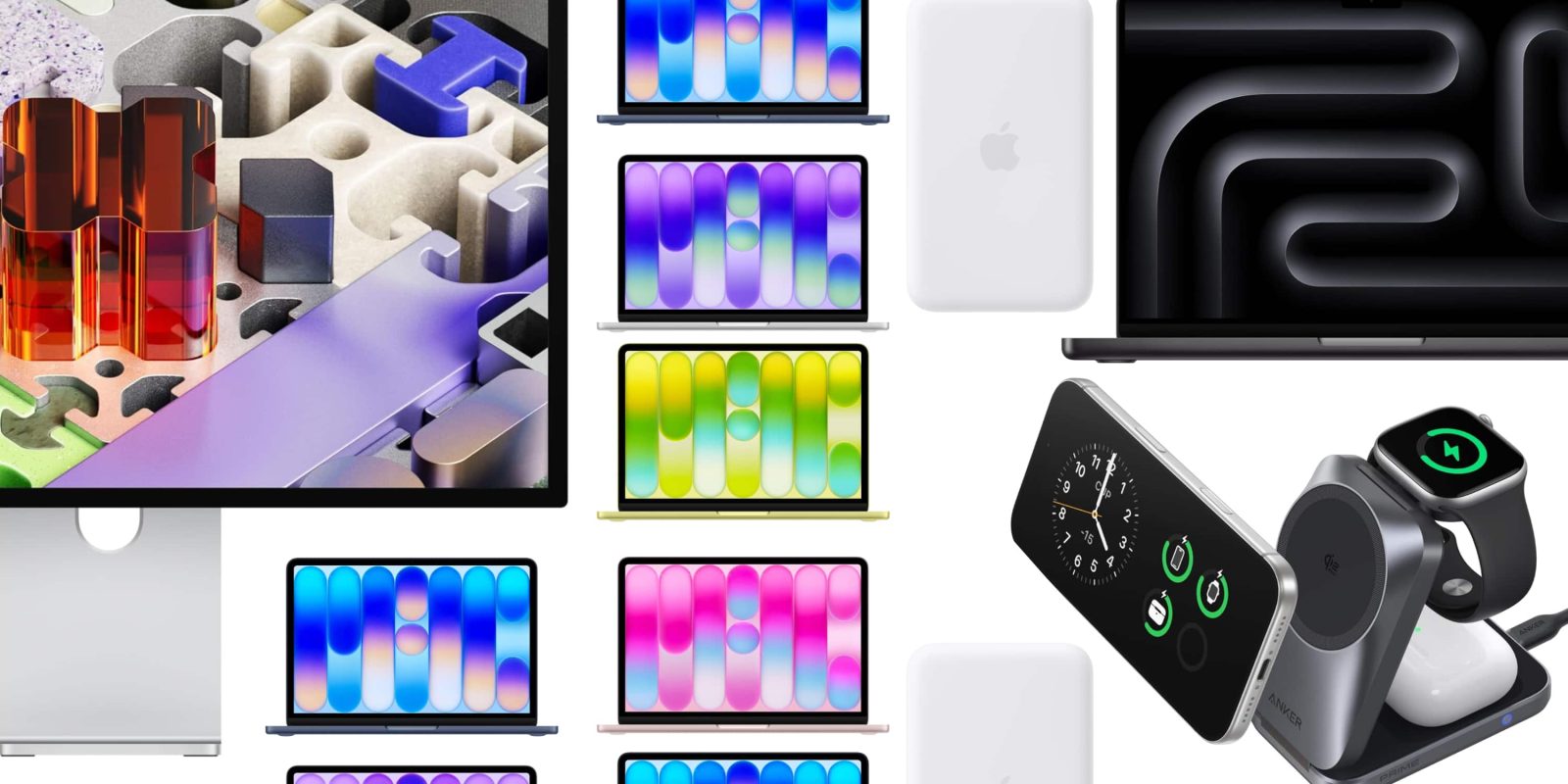 Savings on M5 Pro MacBook Pro ($400 reduction), MacBook Air ($150 reduction), Apple Watch Series 11 ($130 reduction), 25W Chargers, and Additional Items
