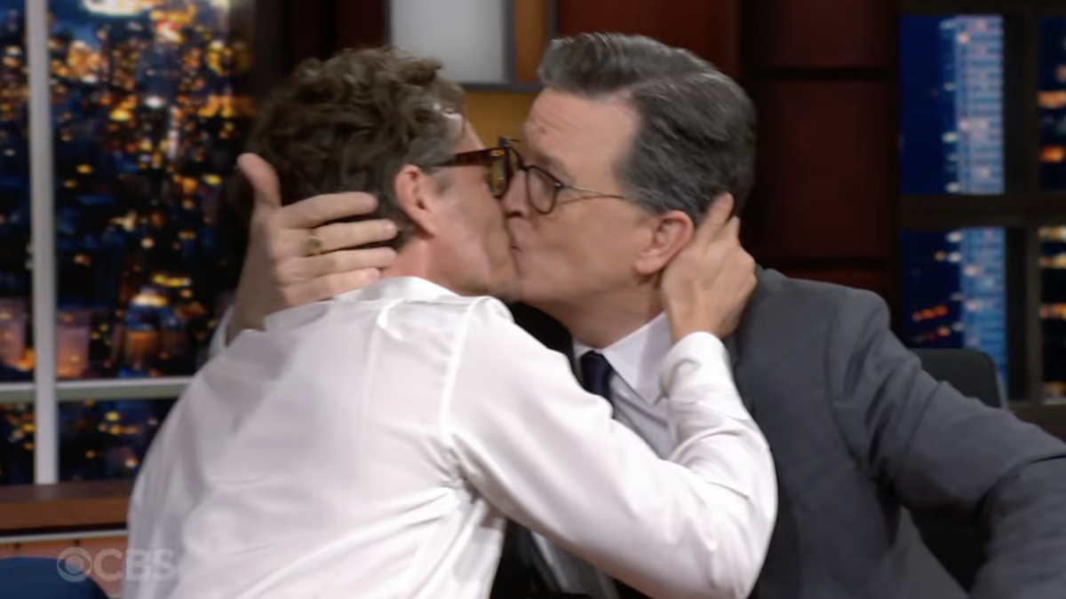 Stephen Colbert and Pedro Pascal Kiss and Drink Tequila in Chaotic Interview