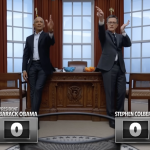 Stephen Colbert Faces Off Against Barack Obama in a High-Stakes Wastepaper Basketball Rematch