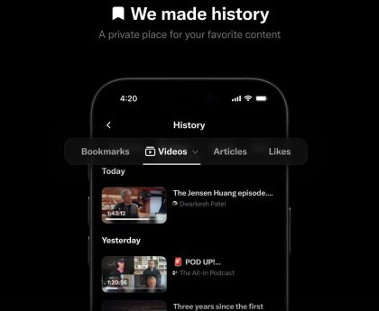 X Introduces History Tab for Bookmarks, Likes, Videos, and Articles